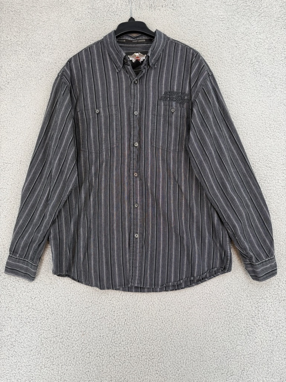 Harley-Davidson Men’s small long sleeve Striped Button-Down Shirt gray & black